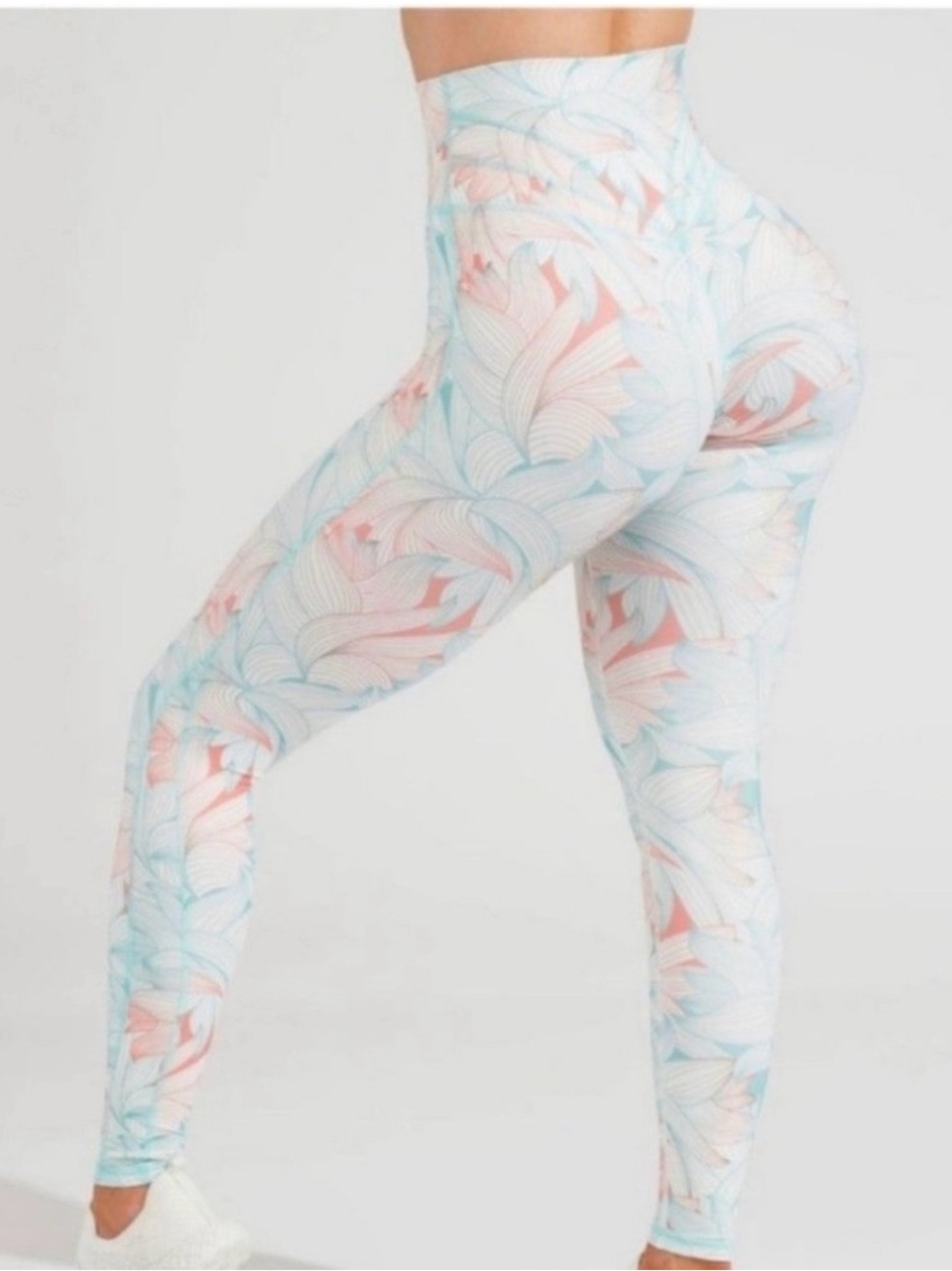 BuffBunny High-Waist Floral Print Leggings in Pastel Blue & Pink